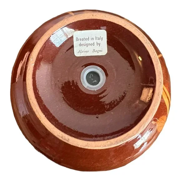 Alvino Bagni Italian Designed Leaf Pattern Vase 7.5" Brown Ceramic - Picture 6 of 7